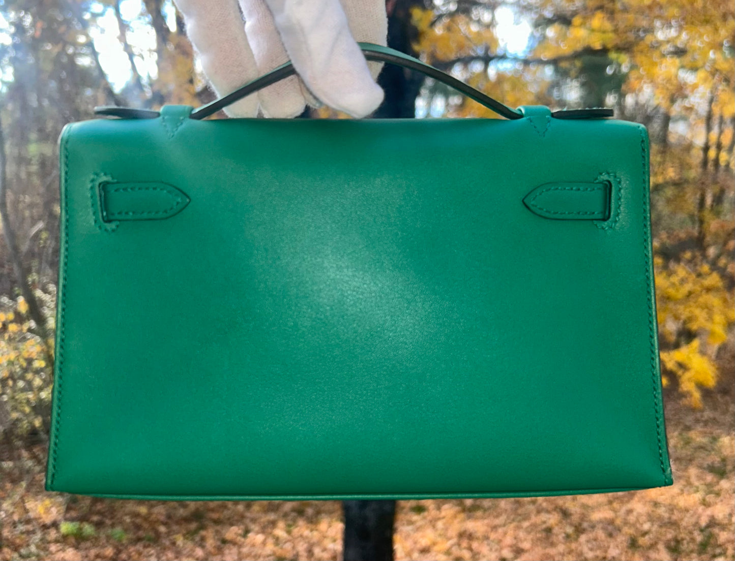 HERMES Kelly Pochette Vert Vertigo Swift Palladium Hardware