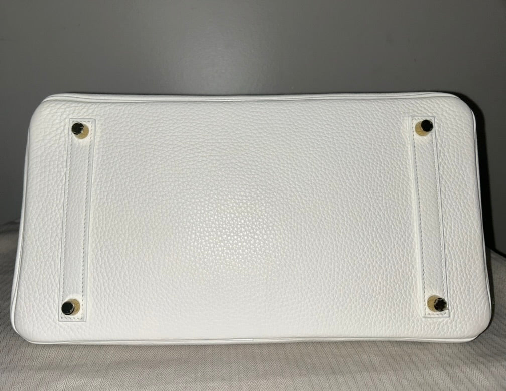 HERMÈS Birkin 35 Blanc White Clemence Leather Gold Hardware Handbag