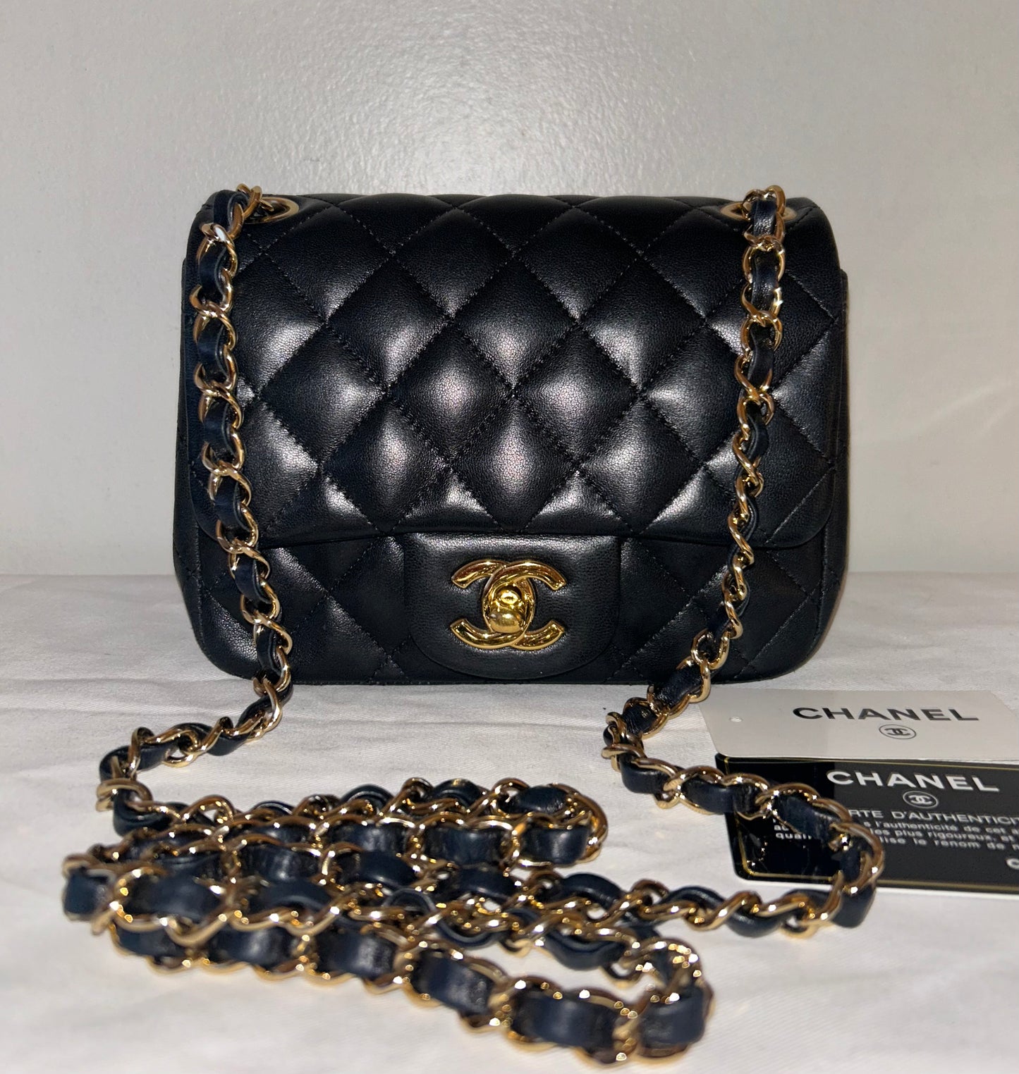 CHANEL Classic Mini Square Flap Bag Quilted Lambskin Black/Gold Hardware