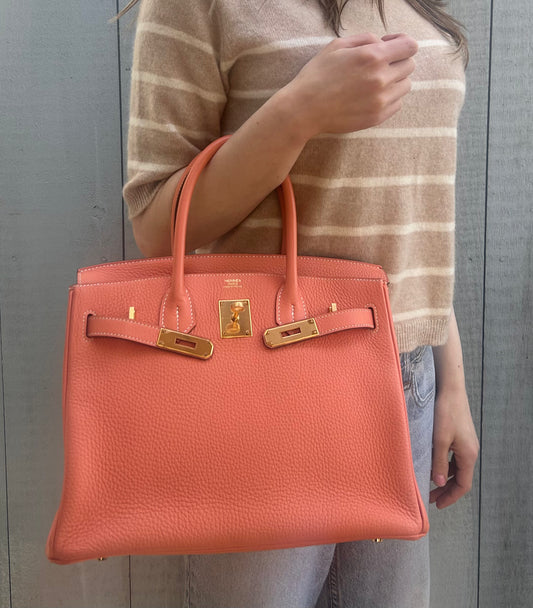 HERMÈS Birkin 30 Crevette Pink Clemence Leather Gold Hardware