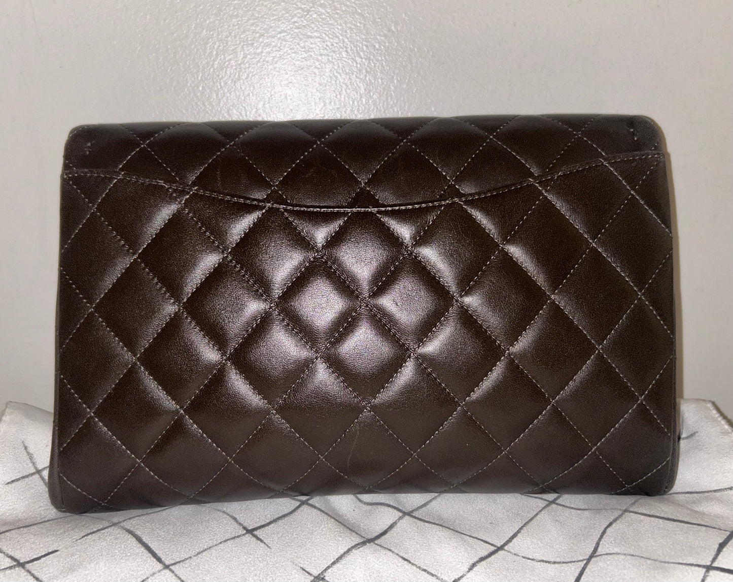 CHANEL Classic CC Quilted Flap Shoulder Bag Lambskin Leather Dark Brown