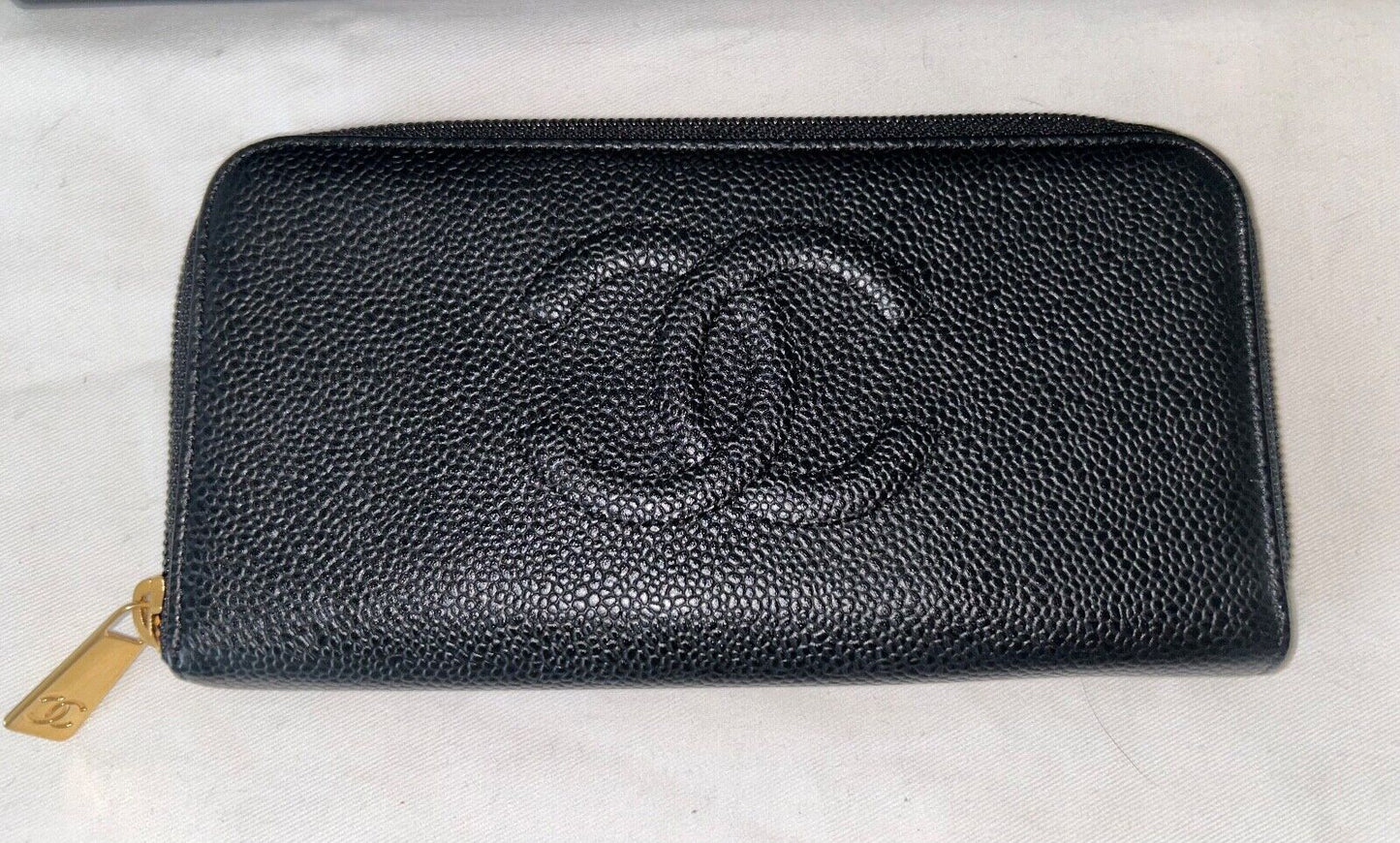 CHANEL CC Timeless Caviar Leather Zip Around Long Wallet Black