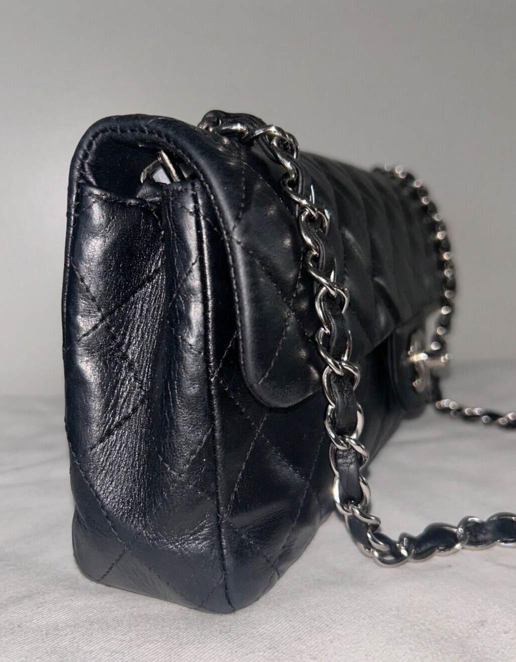 CHANEL Classic CC East West Quilted Lambskin Shoulder Bag Black