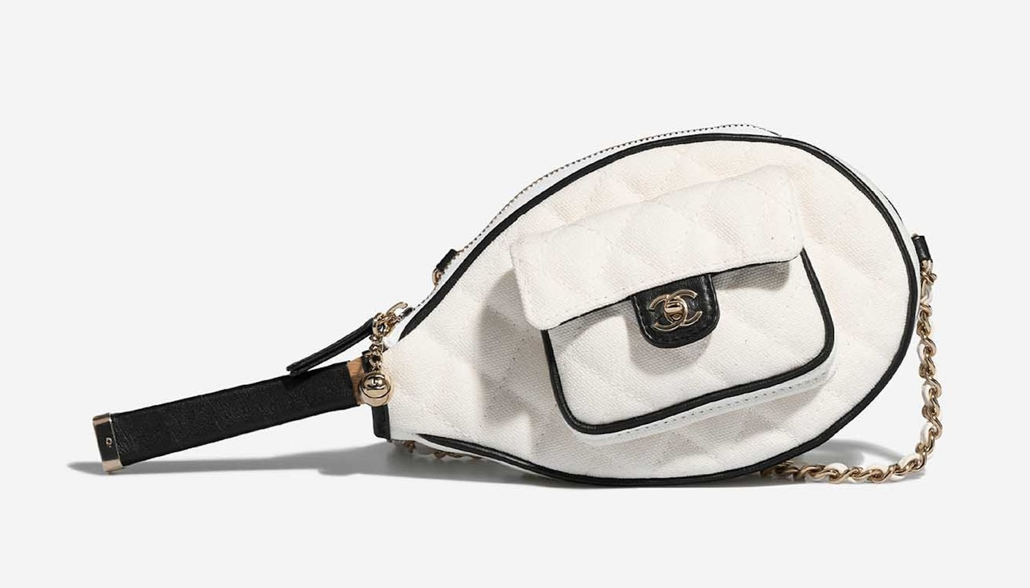 CHANEL 23C Tennis Racket Clutch Crossbody Bag with CC Vanity Mirror White/Black