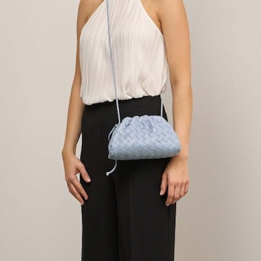 BOTTEGA VENETA Pouch Mini Crossbody Bag Woven Lambskin Leather Light Blue