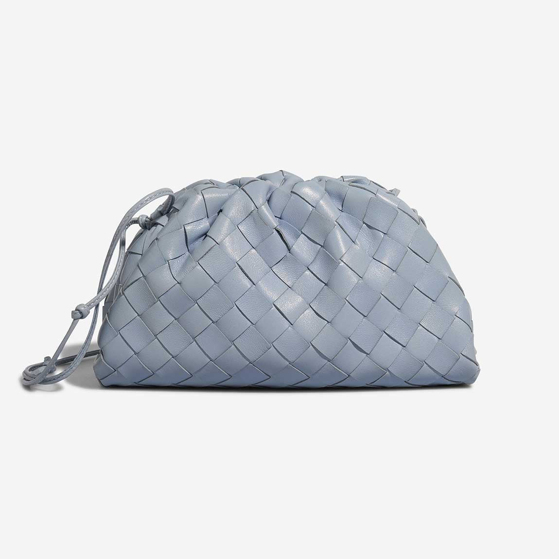 BOTTEGA VENETA Pouch Mini Crossbody Bag Woven Lambskin Leather Light Blue