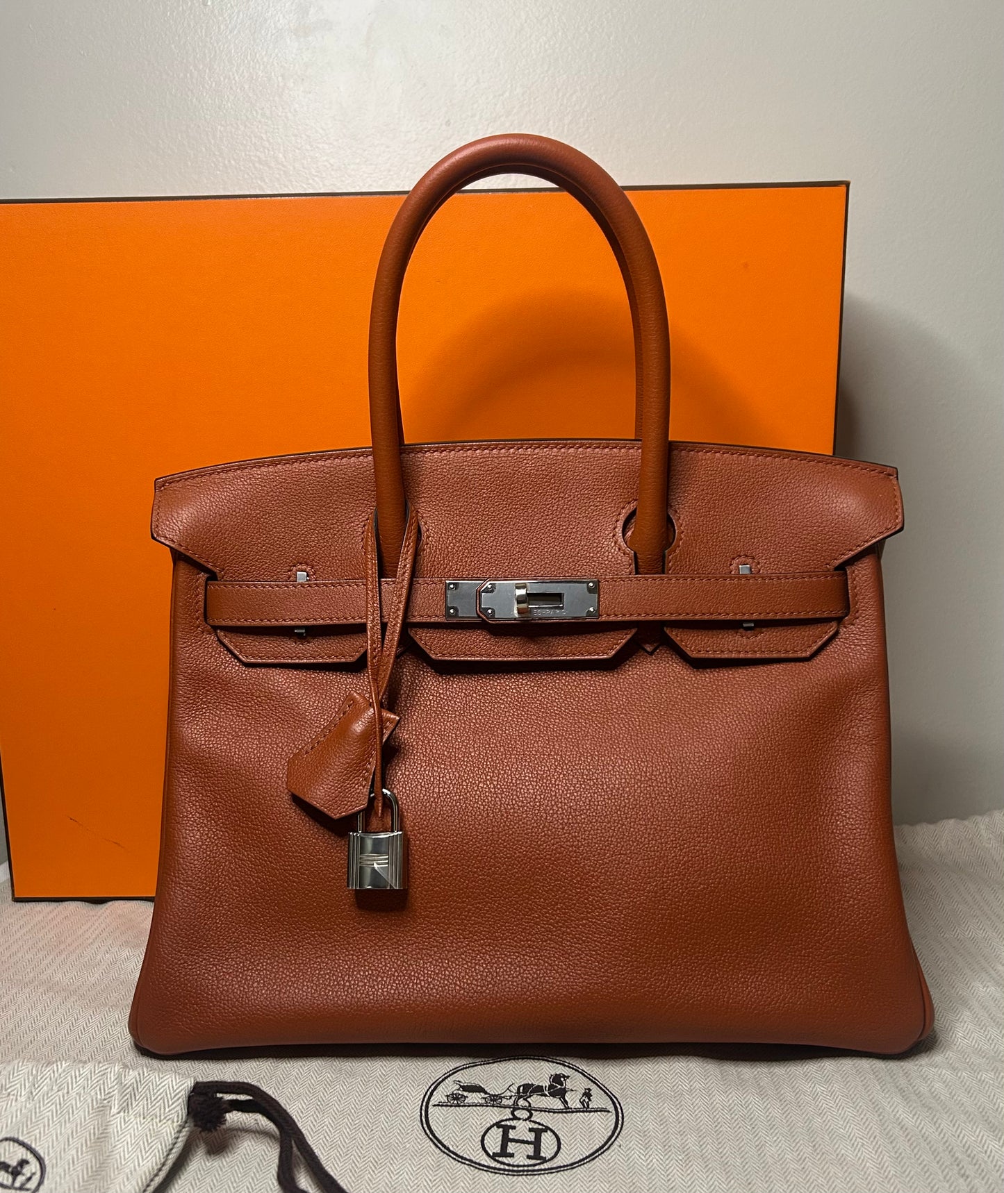 HERMÈS Birkin 30 Cuivre Brown Novillo Leather Palladium Hardware