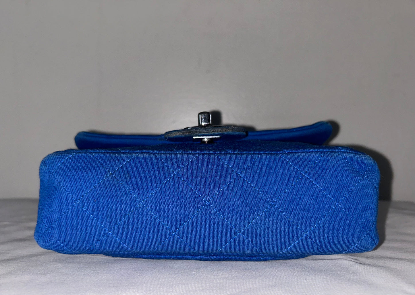 CHANEL Classic Mini Rectangular Single Flap Bag Quilted Jersey Blue