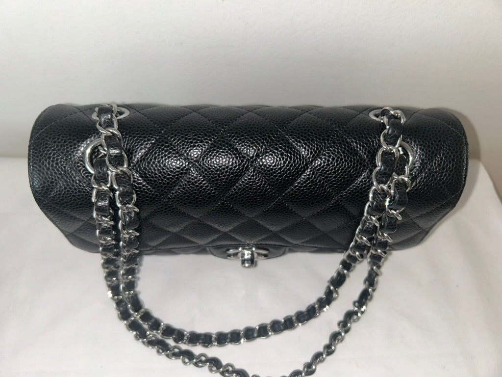 CHANEL Classic CC Small Double Flap Quilted Caviar Handbag Black