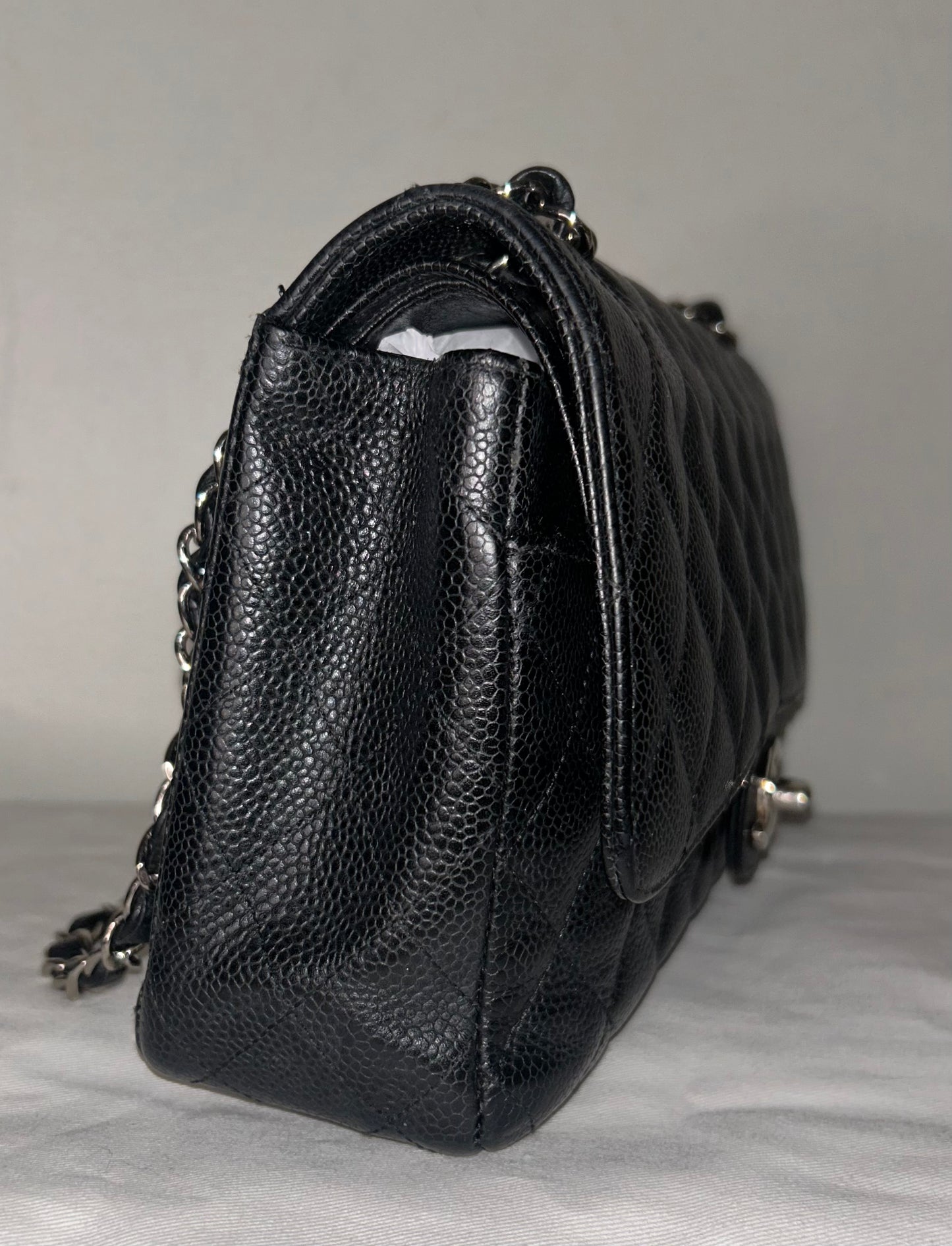 CHANEL Classic Medium Double Flap Quilted Caviar Leather Handbag Black