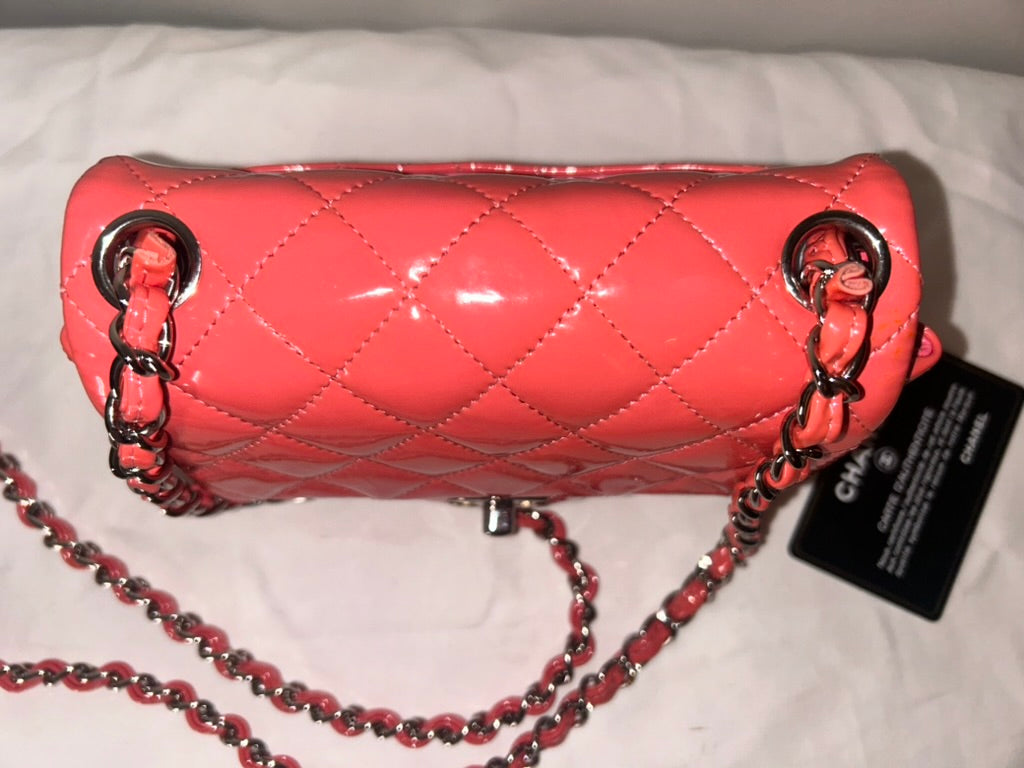 CHANEL Classic Mini Square Flap Bag Quilted Patent Leather Pink