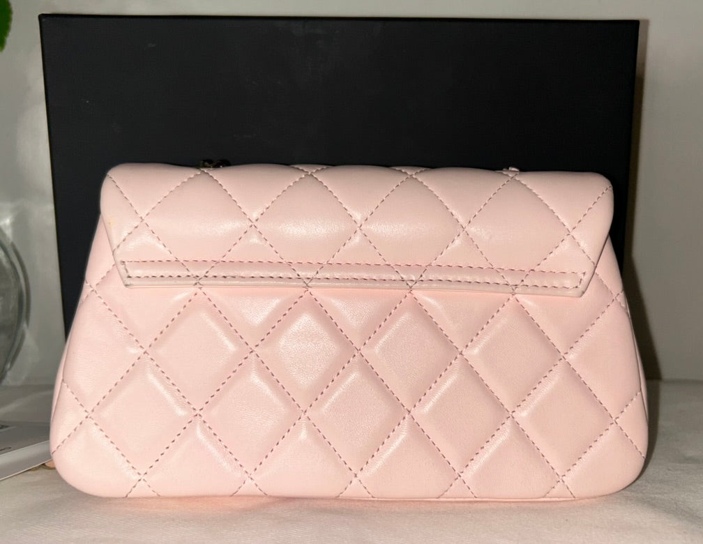 CHANEL 25S Phone Crossbody Flap Bag Quilted Lambskin Light Pink/Gold 2025 *RARE*