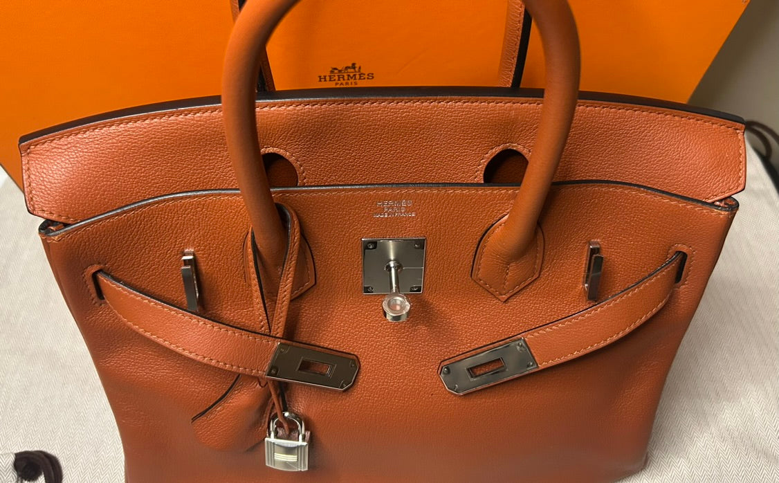 HERMÈS Birkin 30 Cuivre Brown Novillo Leather Palladium Hardware