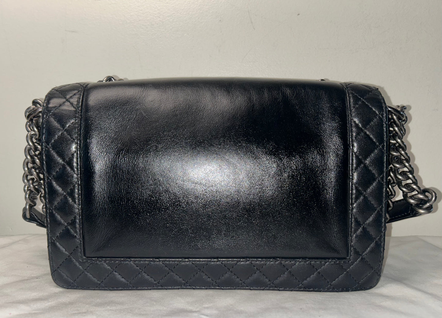 CHANEL Calfskin Enchained Chains New Medium Boy Flap Bag Black