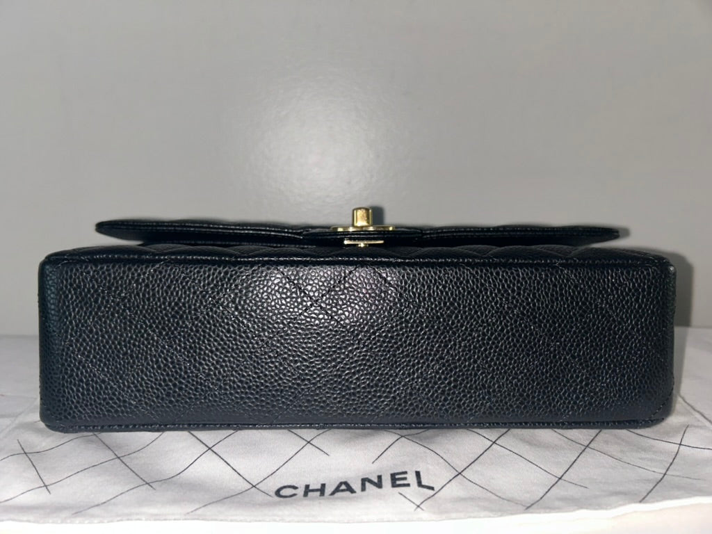 CHANEL 23S Classic 11.12 Medium Double Flap Caviar Handbag Black/Gold