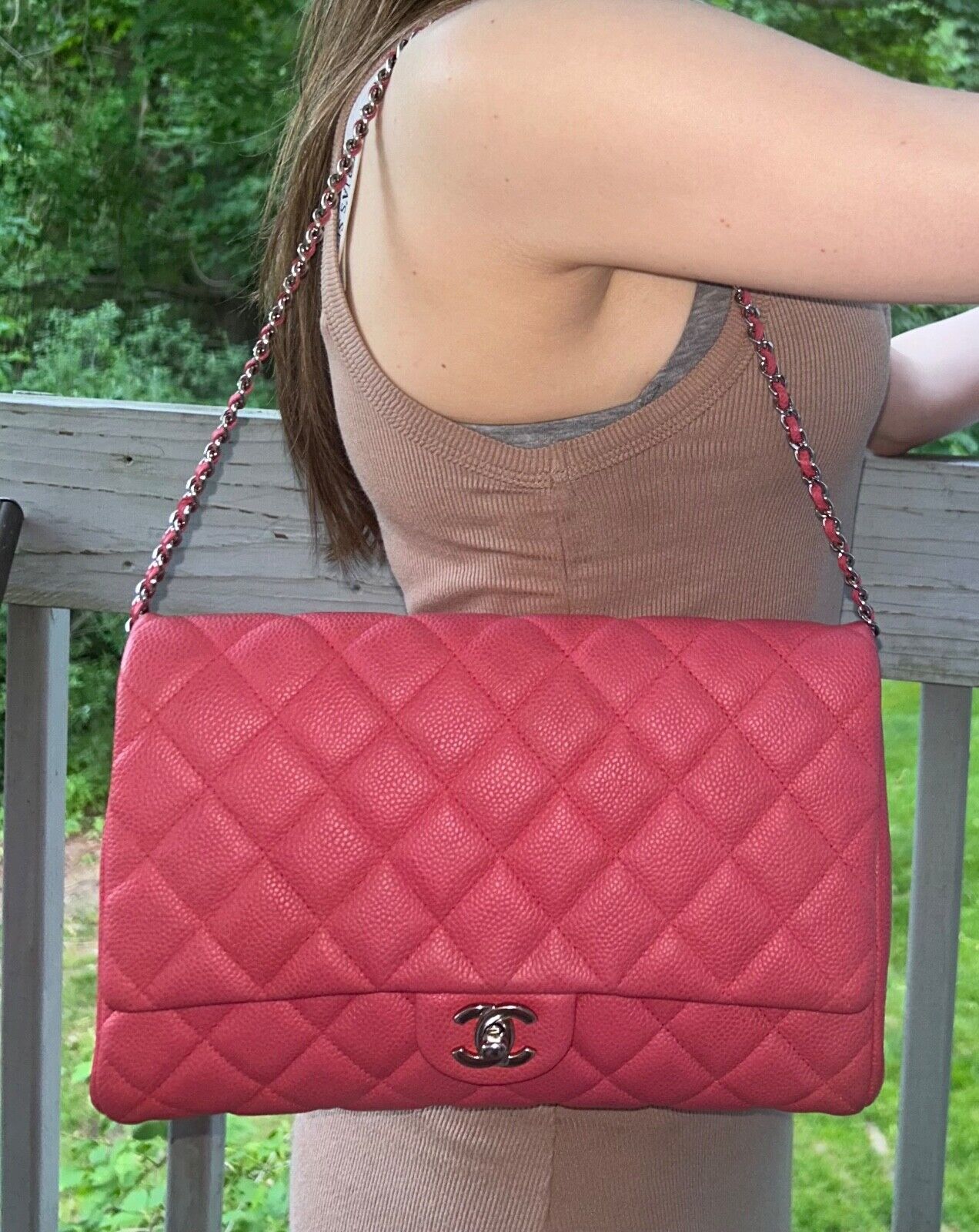 CHANEL Classic Quilted Single Flap Shoulder Bag Quilted Caviar Leather Pink