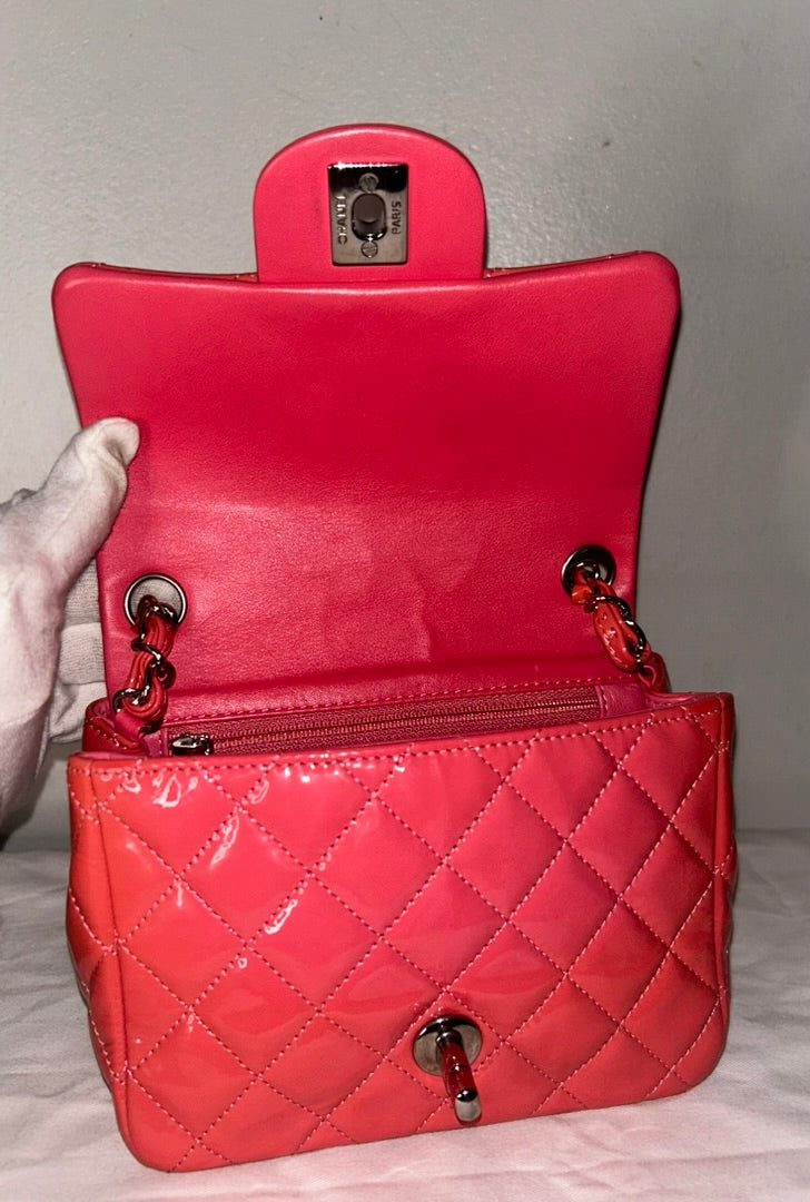 CHANEL Classic Mini Square Flap Bag Quilted Patent Leather Pink