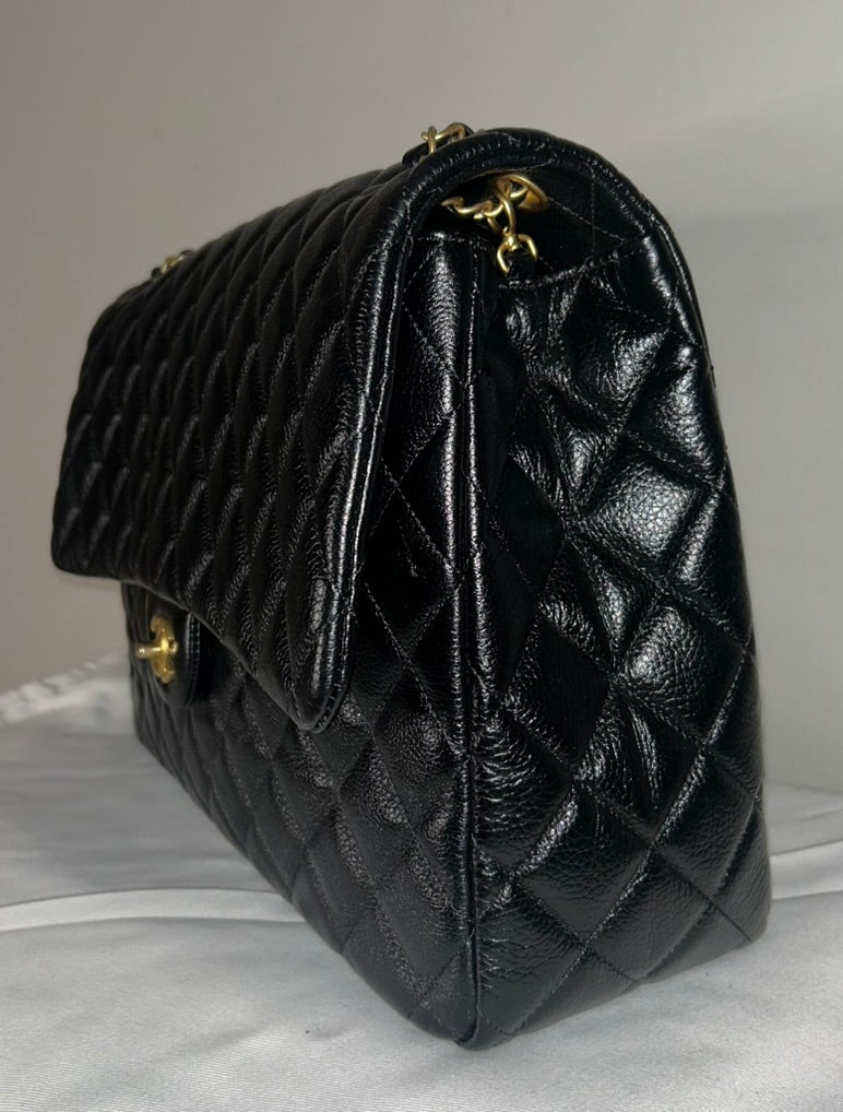 CHANEL 24C XXL Travel Flap Bag Quilted Calfskin Leather Black / Gold Hardware