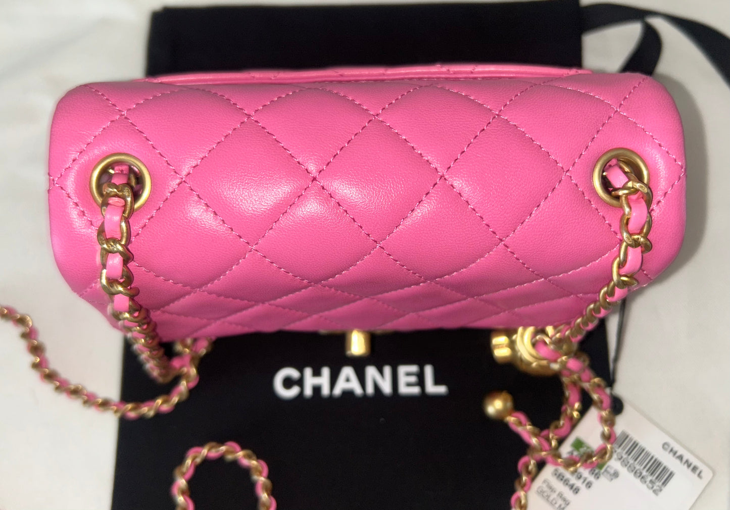 CHANEL Mini Square Pearl Crush Flap Bag Quilted Lambskin Pink / Gold