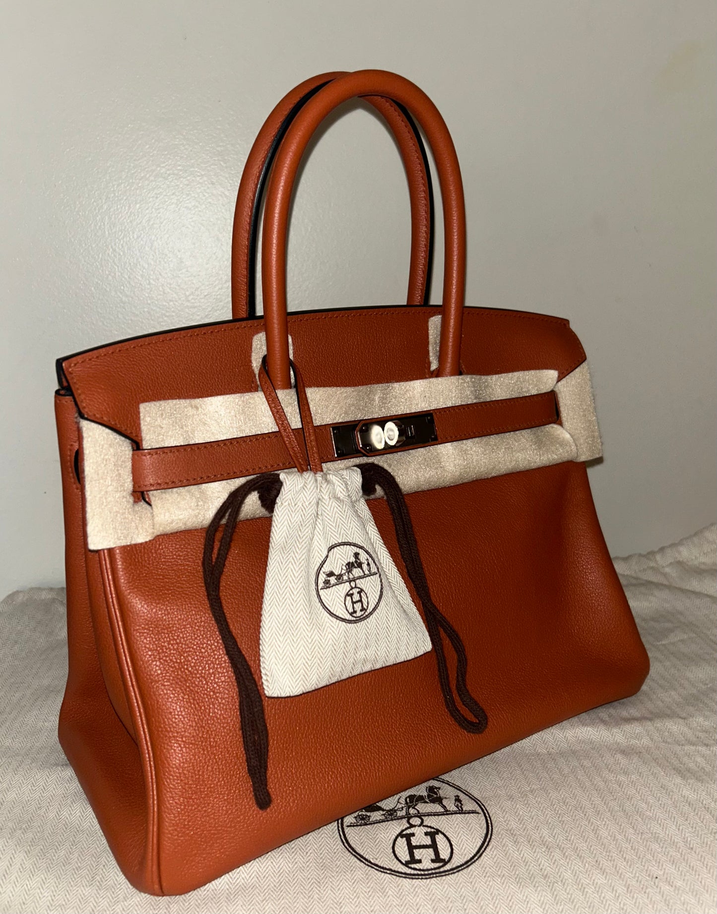HERMÈS Birkin 30 Cuivre Brown Novillo Leather Palladium Hardware