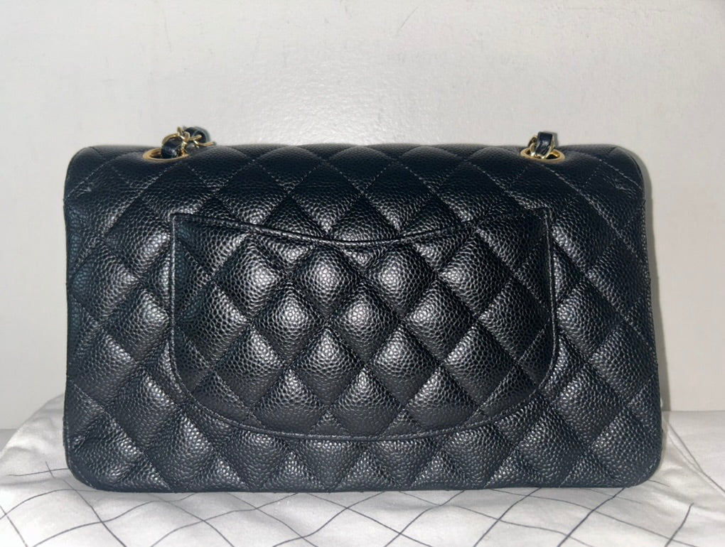 CHANEL 23S Classic 11.12 Medium Double Flap Caviar Handbag Black/Gold