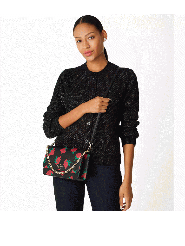 NEW! NWT KATE SPADE Madison Flap Crossbody Rose Toss Print Black