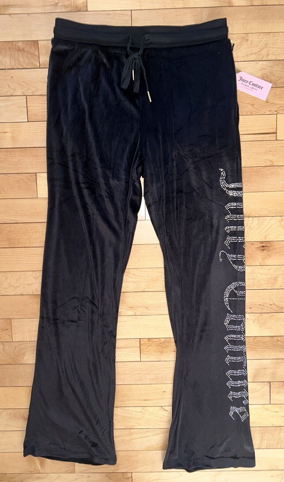 NEW ! NWT JUICY COUTURE Bling Logo Velour Sweatpants Black Size S