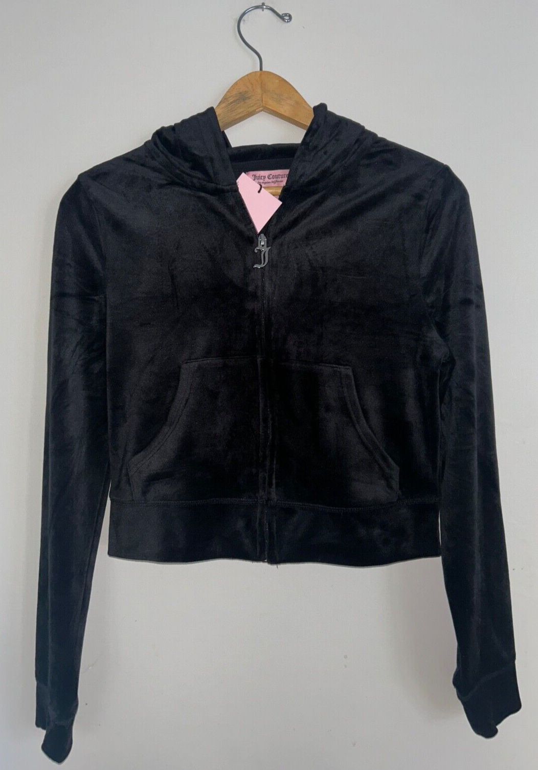 NEW! NWT JUICY COUTURE OG Big Bling Velour Hoodie Black Liquorice Size M