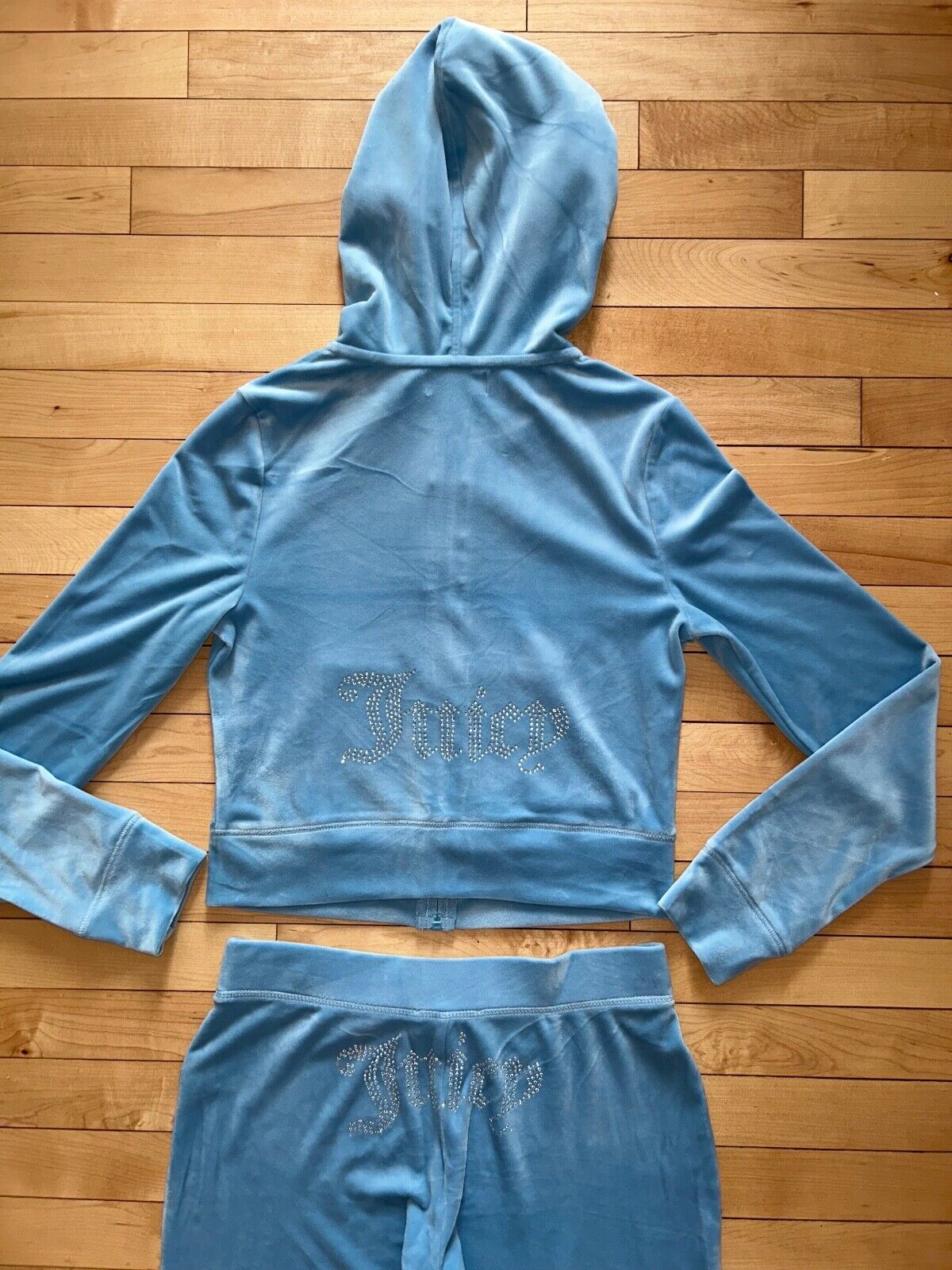 NEW! JUICY COUTURE Velour OG Bling Tracksuit Hoodie & Pant Set Heritage Blue S