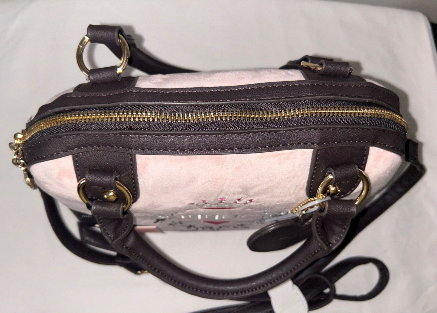 NEW! NWT JUICY COUTURE Heritage Dome Velour Satchel Bag Dusty Blush Pink