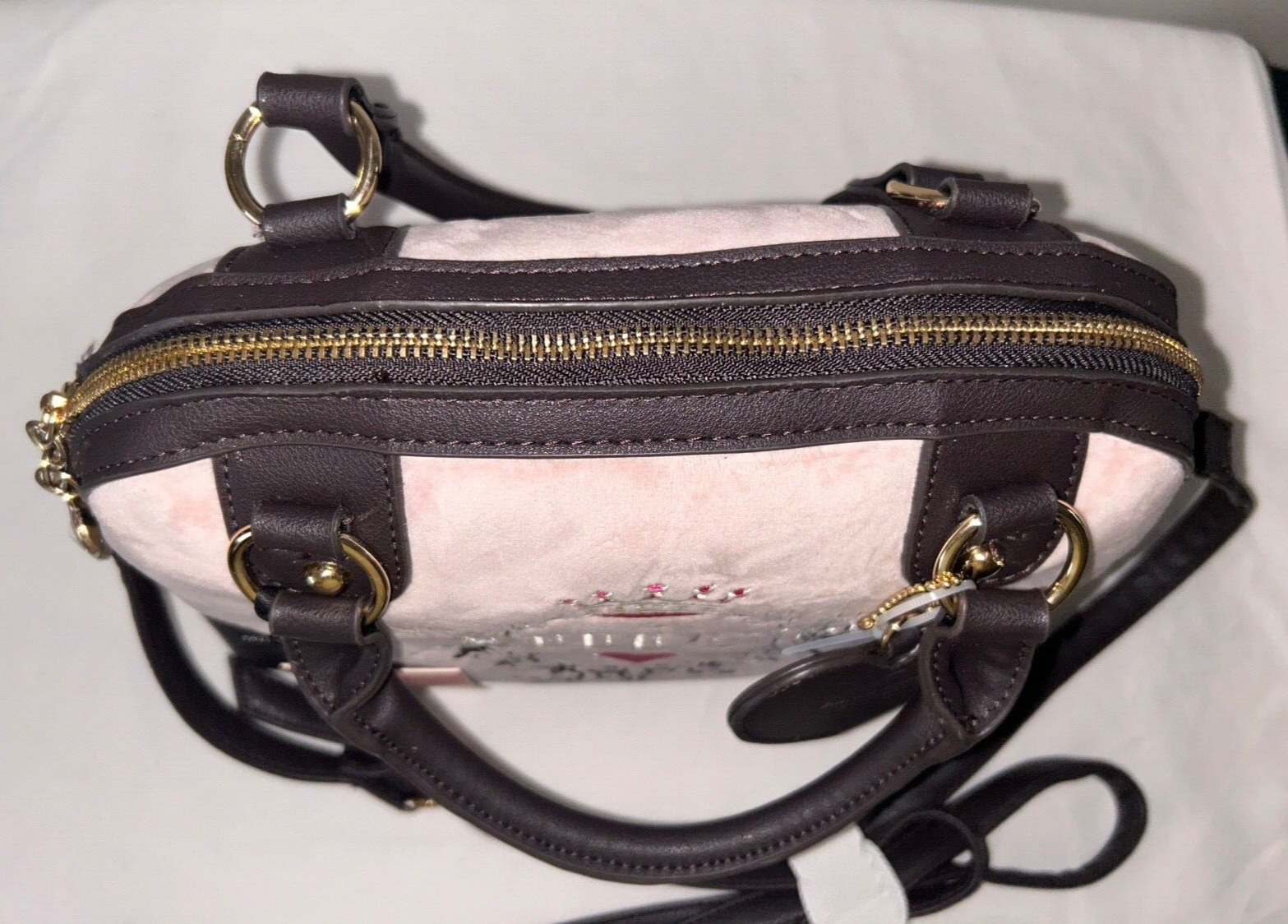 NEW! NWT JUICY COUTURE Heritage Dome Velour Satchel Bag Dusty Blush Pink