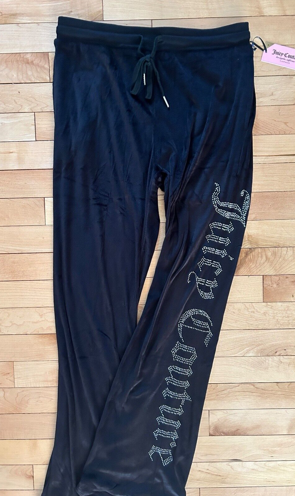 NEW ! NWT JUICY COUTURE Bling Logo Velour Sweatpants Black Size M