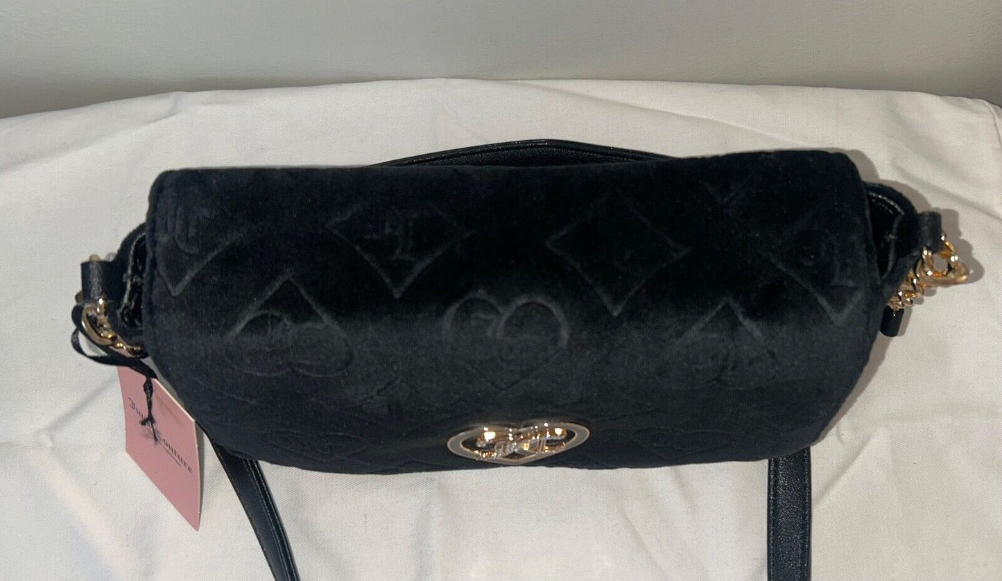 NEW! NWT JUICY COUTURE Glizted Out Velour Logo Crossbody Bag Black Liquorice