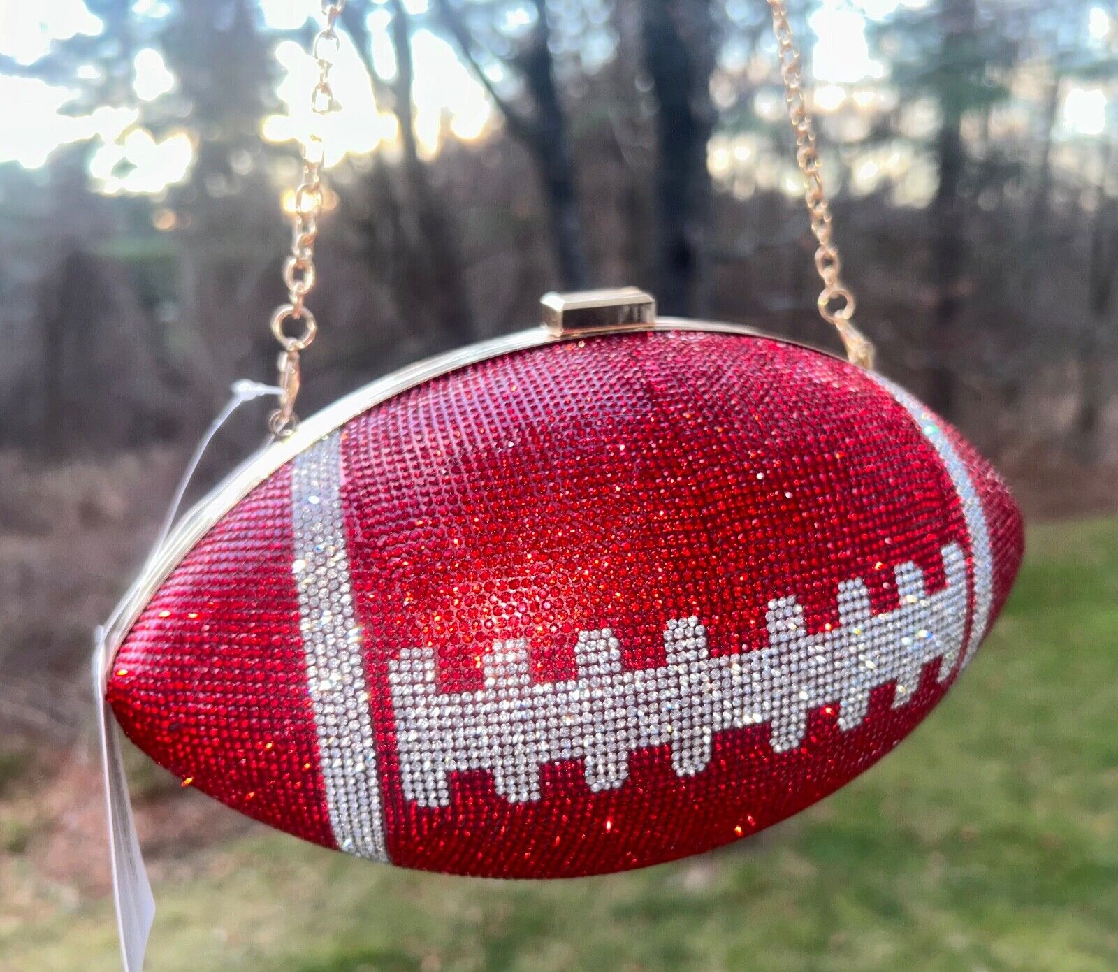 NEW! NWT Bling Rhinestone Jeweled Football Crossbody Bag Red