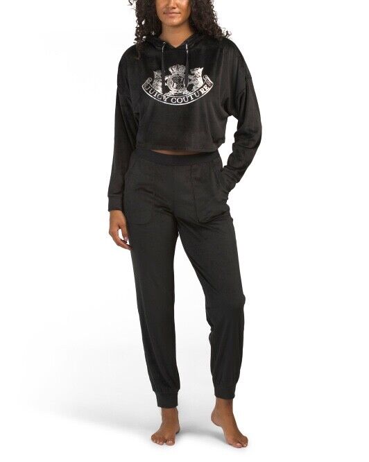 NEW! NWT JUICY COUTURE Velour Logo Hoodie & Pant Set Black Size M