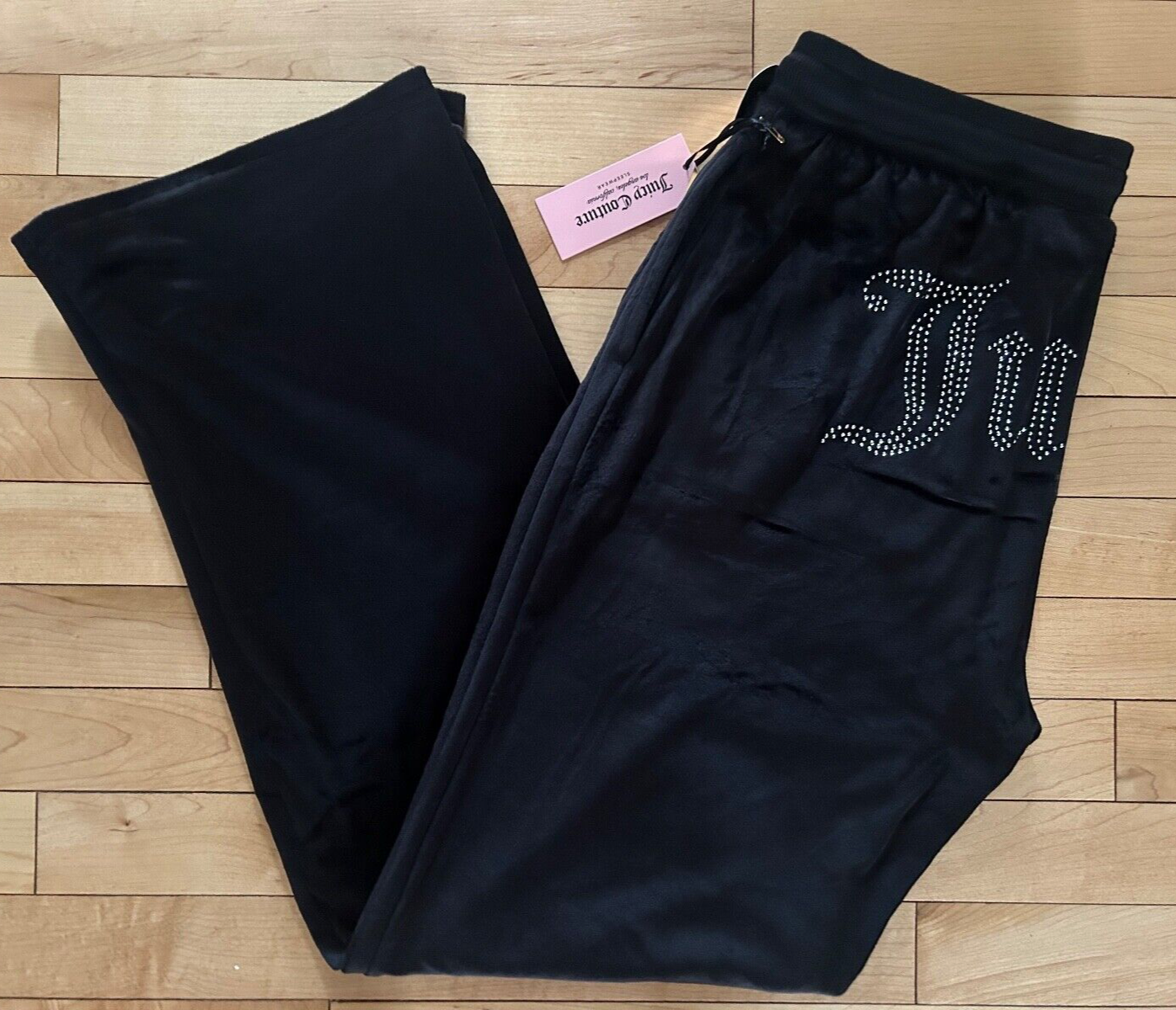 NEW ! NWT JUICY COUTURE Velour OG Big Bling Sweatpants Black Size L