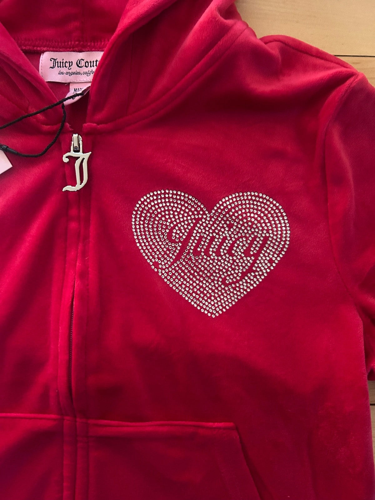 NEW! NWT JUICY COUTURE Velour Bling Heart Logo Tracksuit Set in Flash Red Size S