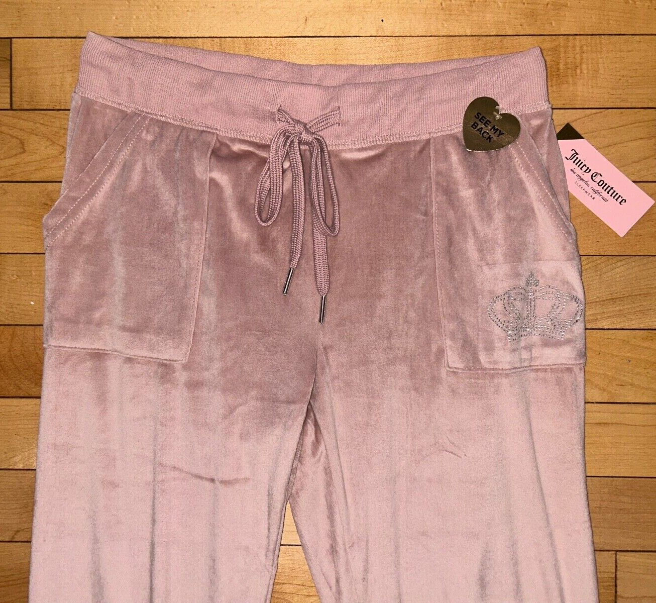 NEW ! NWT JUICY COUTURE Velour OG Big Bling Sweatpants in Coco Kiss Size M