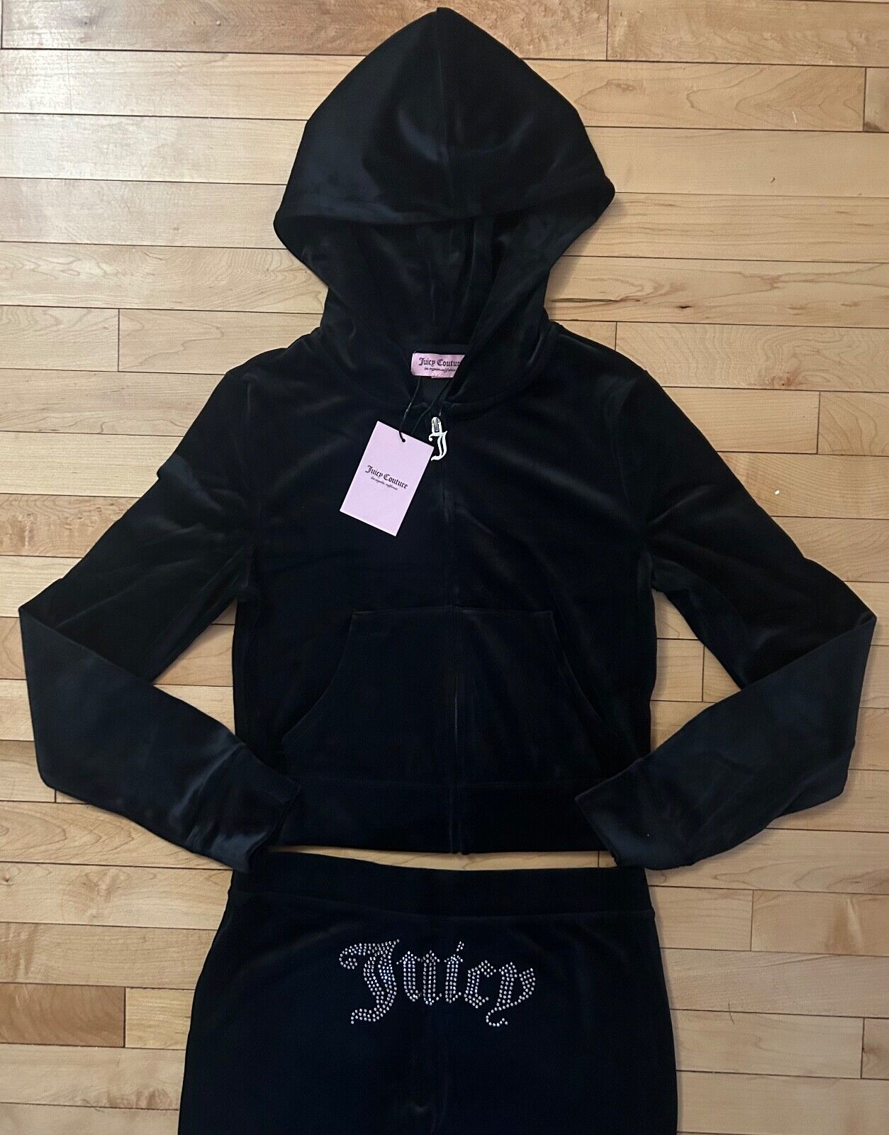 $199 NEW! NWT JUICY COUTURE Velour OG Bling Tracksuit Hoodie & Pant Set Black XS