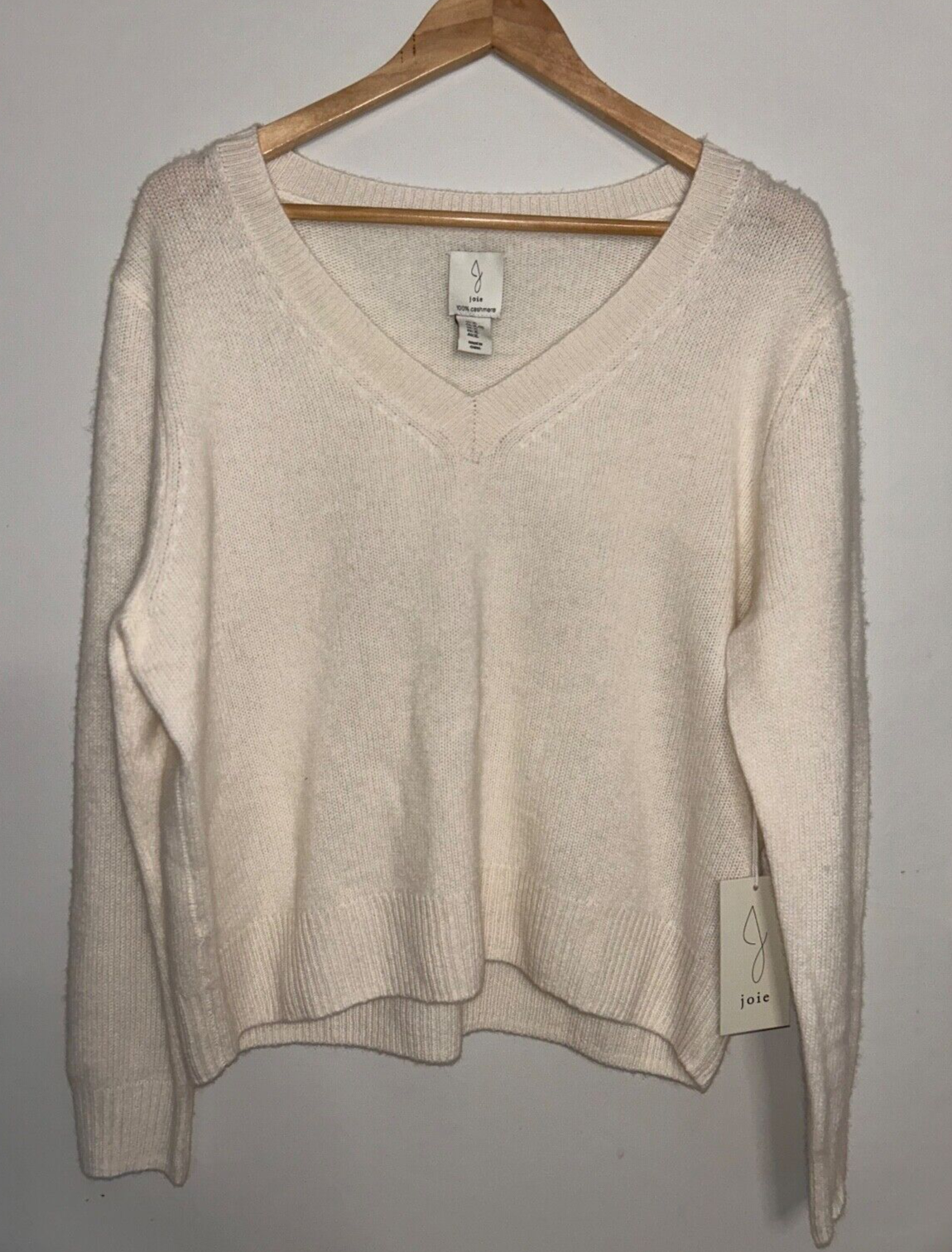 NEW ! NWT JOIE 100% 2-Ply Cashmere V-Neck Sweater Cream Size XL