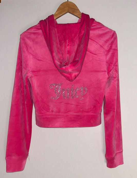 NEW! NWT JUICY COUTURE OG Big Bling Velour Hoodie Bubblegum Pink Size S