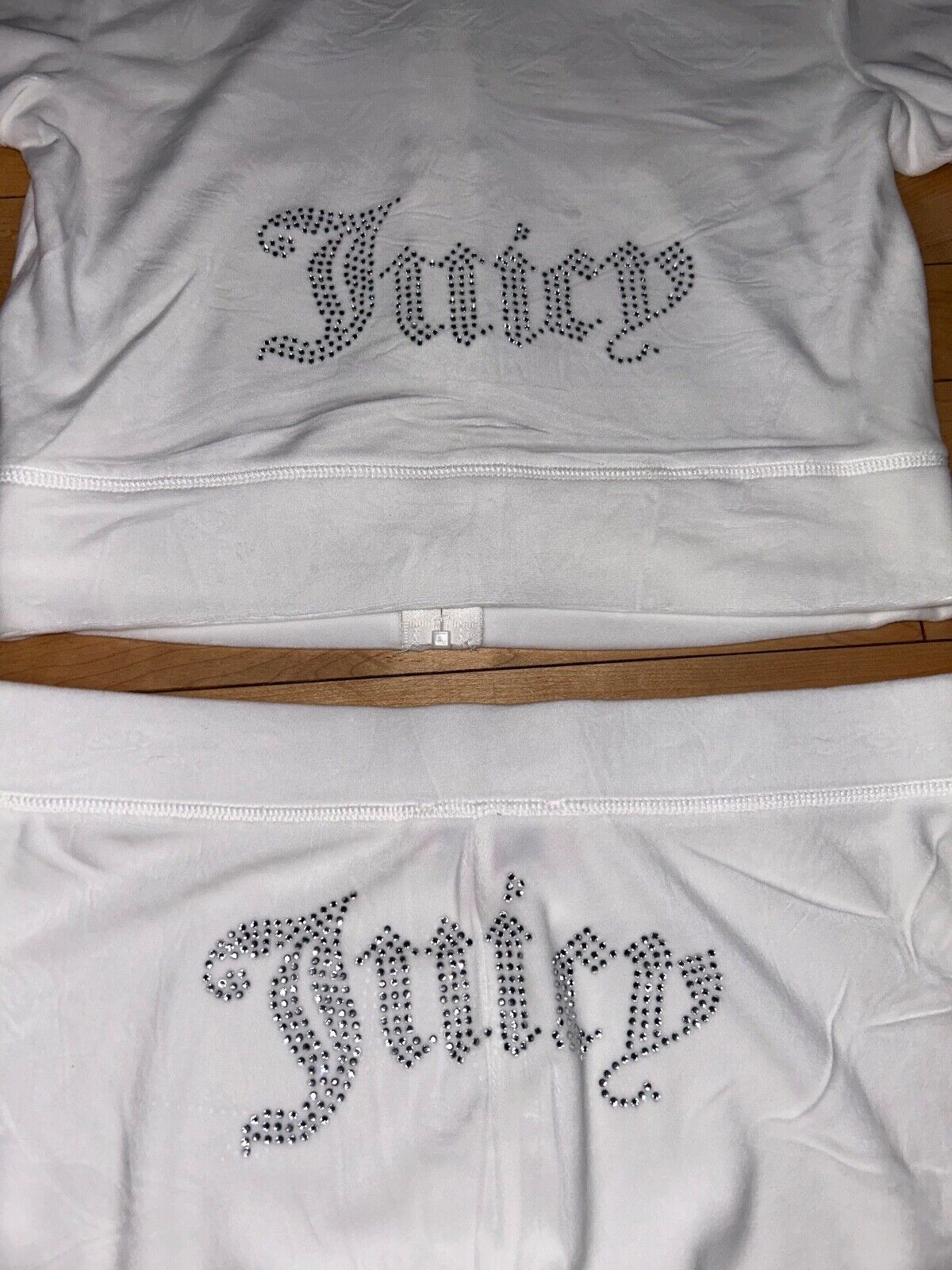 NEW! NWT JUICY COUTURE Velour OG Bling Tracksuit Hoodie & Pant Set White Size M