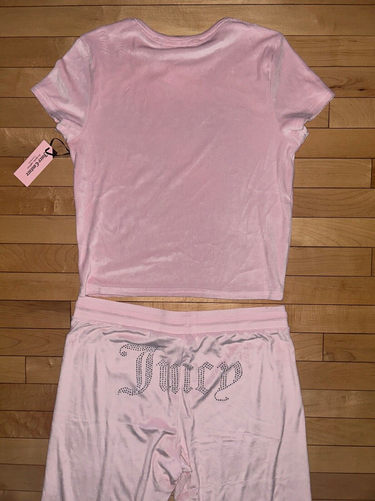 NEW! NWT JUICY COUTURE Velour Bling Logo Lounge Set in Lola Blush Pink Size L