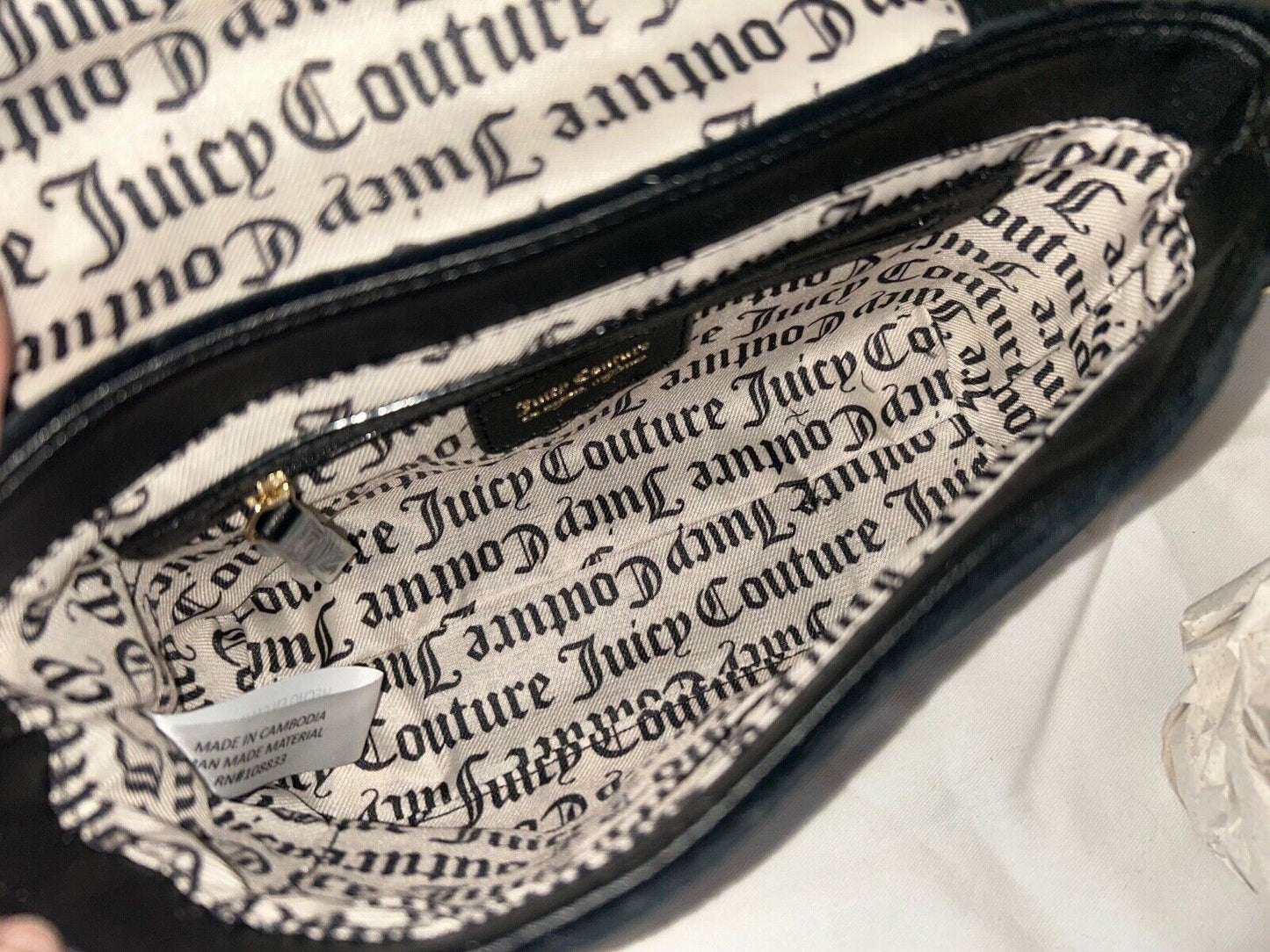 NEW! NWT JUICY COUTURE Glizted Out Velour Logo Crossbody Bag Black Liquorice