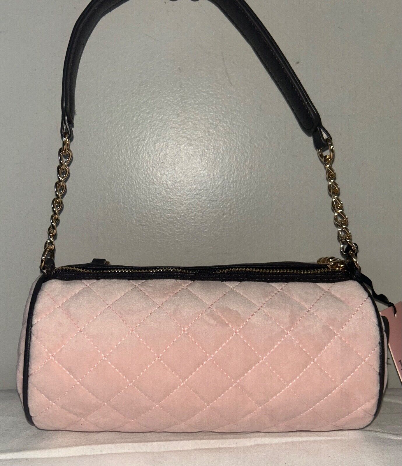 NEW! NWT JUICY COUTURE Royal Moment Velour Quilted Mini Barrel Bag Pink Clay