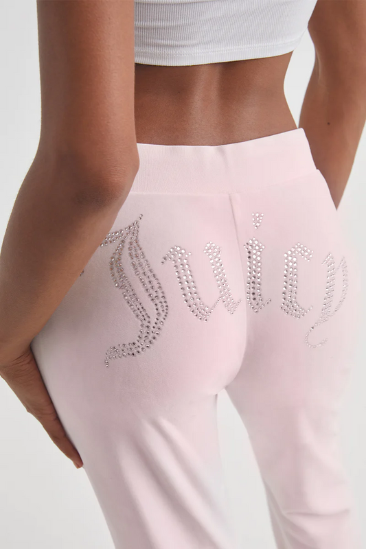 NEW ! NWT JUICY COUTURE Velour OG Big Bling Sweatpants Rock Salt Pink Size M