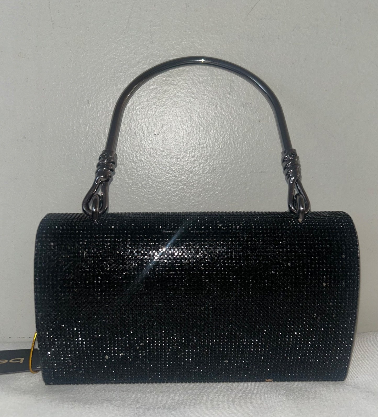 NEW! NWT BEBE Logo Rhinestone Crystal Paris Mini Top Handle Satchel Bag Black