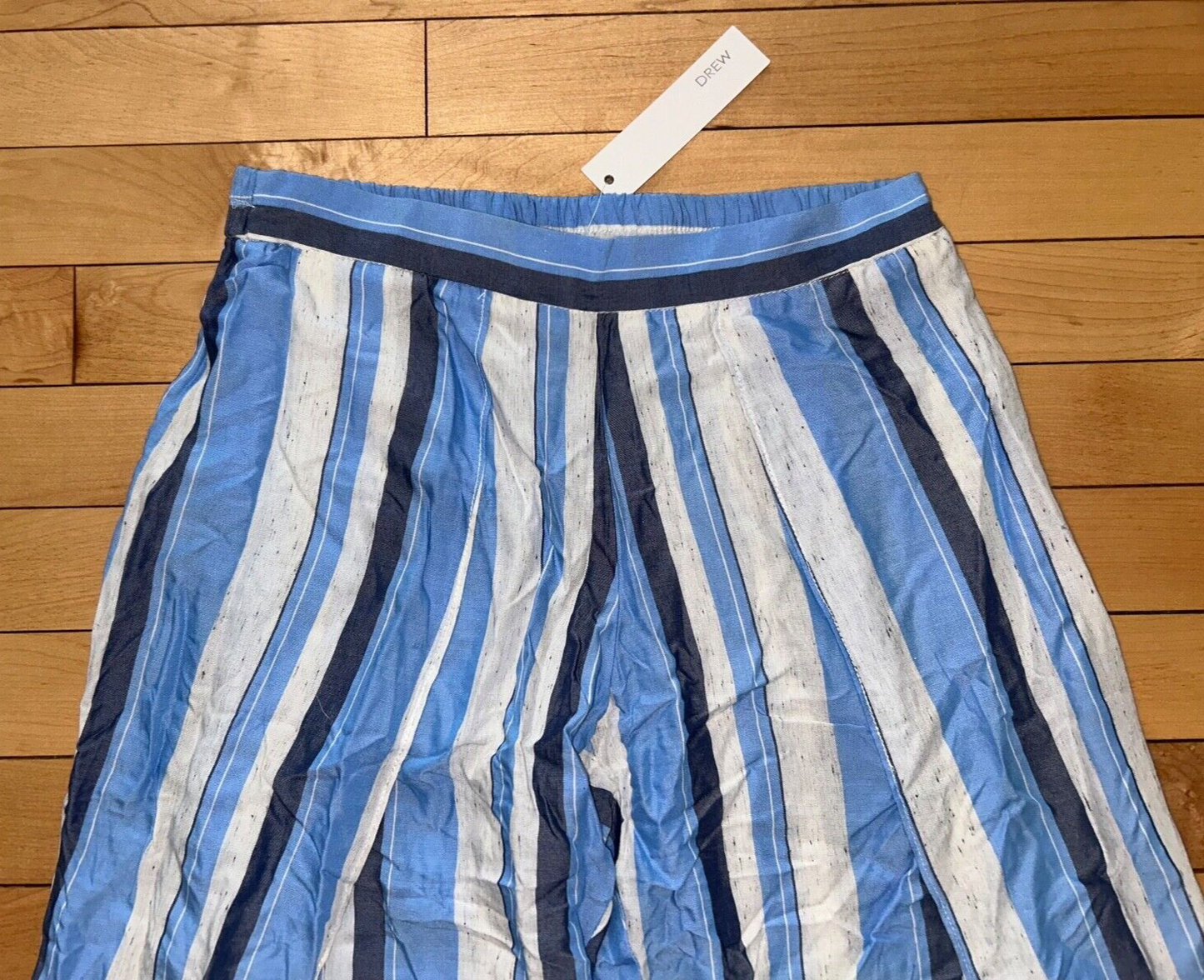 NEW ! NWT DREW Palazzo Striped Linen Pants Ocean Blue Size XS