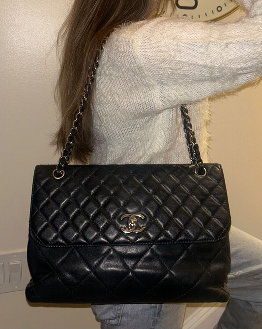 CHANEL Classic In The Business Large Quilted Calfskin Flap Shoulder Bag Black