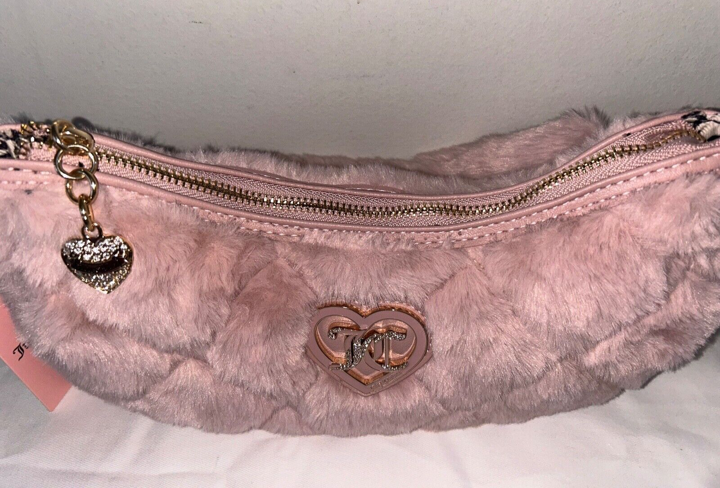 NEW! NWT JUICY COUTURE Lets Get Cozy Faux Fur Shoulder Bag Dusty Blush Pink